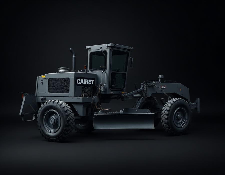 Motor grader on a dark studio background