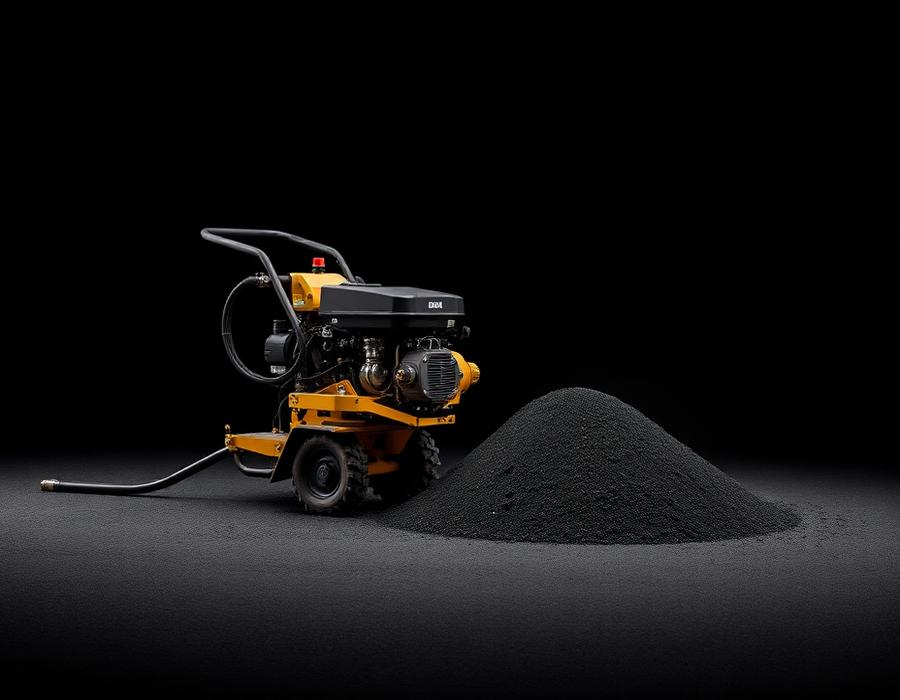 Asphalt paving equipment on a dark studio background