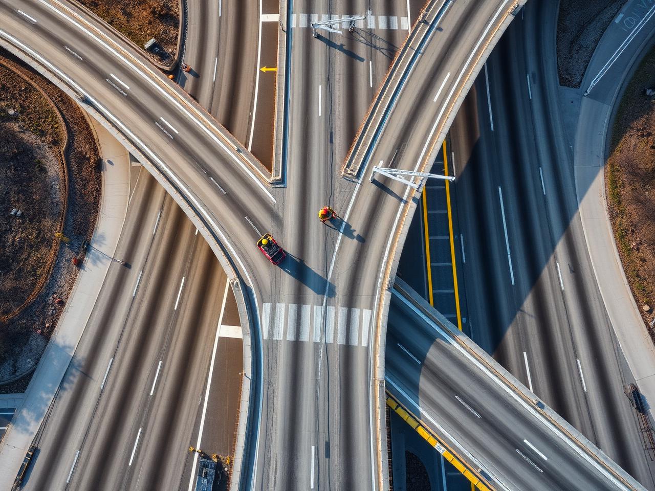 Aerial view of a highway interchange under construction